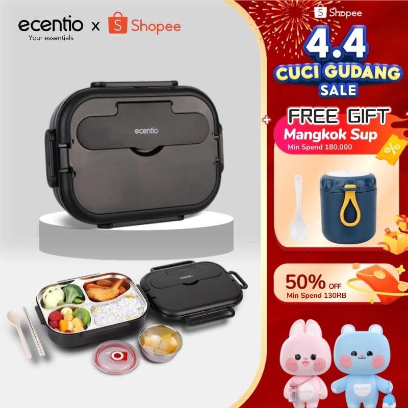 [cece_fancyitems x ecentio] Stainless 304 lunch box 1000ml stainless 304 sekat 4 dan anti tumpah fre