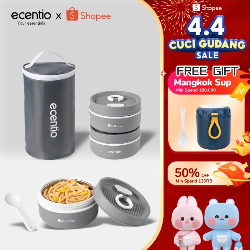 ecentio lunch box stainless 304 kotak makan 3pcs set anti tumpah tempat makan kotak bekal bekal dan 
