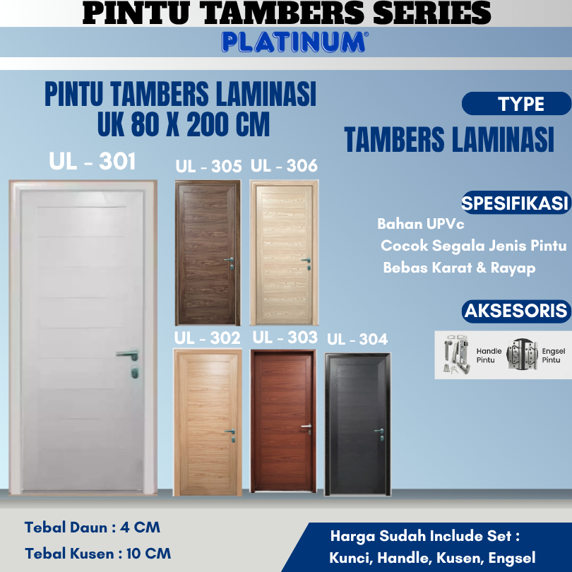 Pintu UPVC Laminasi Premium 80 x 200 CM
