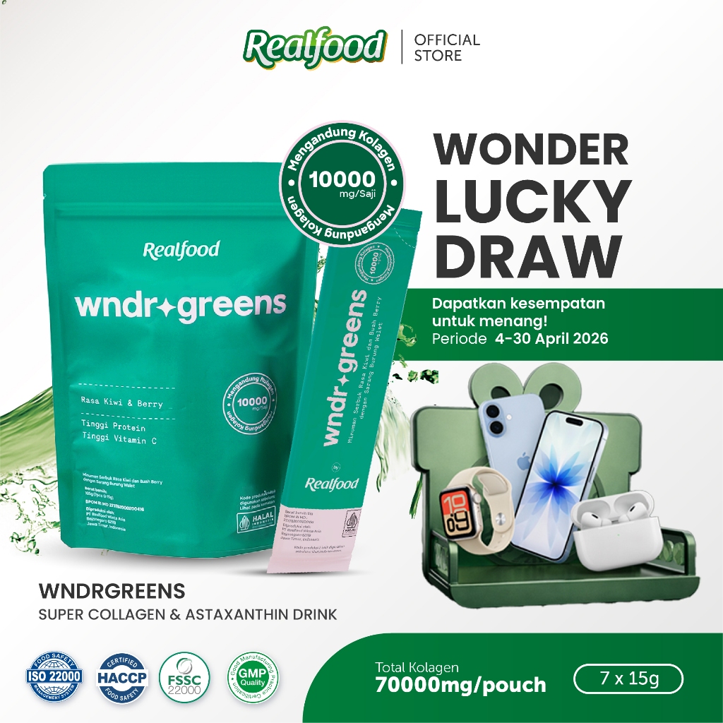 Realfood WNDR Greens | Super Green Super Collagen Drink | Collagen 10000mg | Bird's Nest | Astaxanth