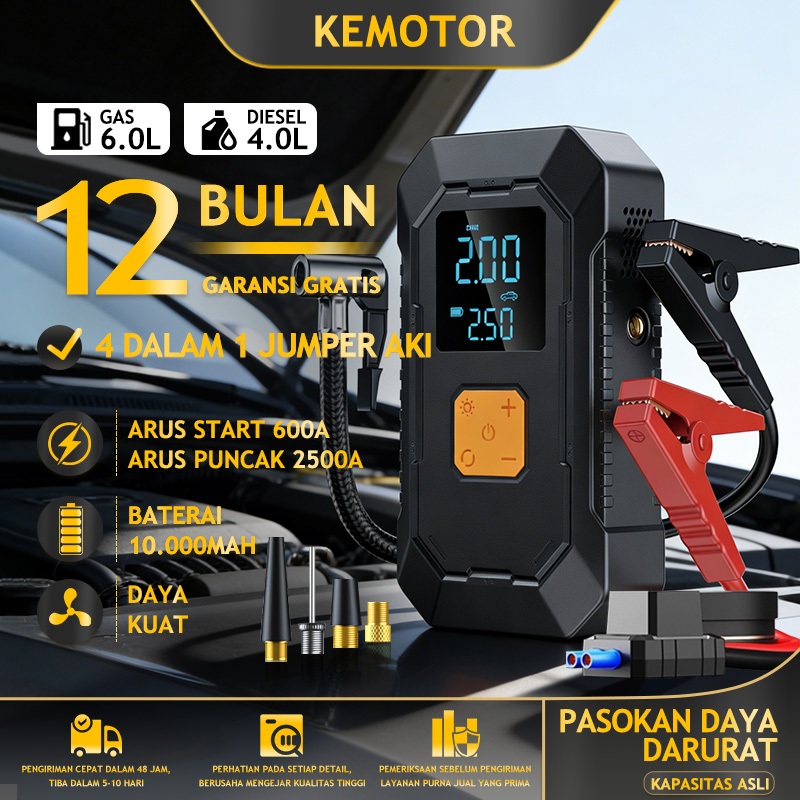 Jumper Aki Mobil PowerBank 10000mAh 12V Car Jump Starter Jumper Aki Dan Pompa Ban Portable