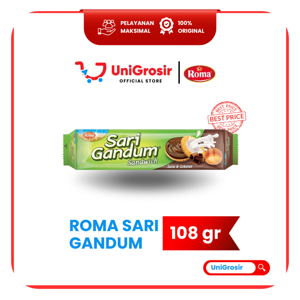 [UniGrosir] ROMA SARI GANDUM BISKUIT SUSU COKELAT  COKLAT SANDWICH ~  108 gr