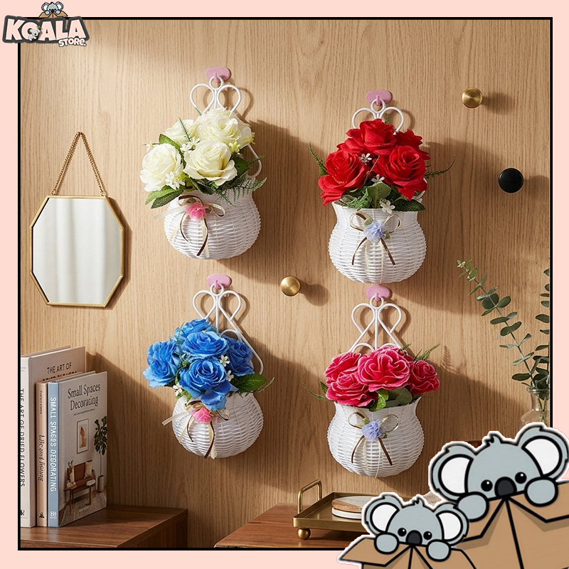 Bunga Mawar Plastik Dekorasi Dinding Ruang Tamu Pot Bunga Artificial Gantung KoalaStore PBP35