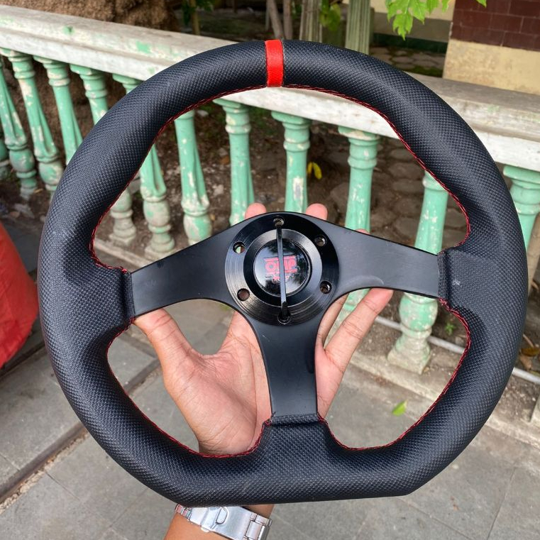 SPARCO Setir Mobil Racing 3 Kaki Universal Hitam Ukuran 10-14 Inch