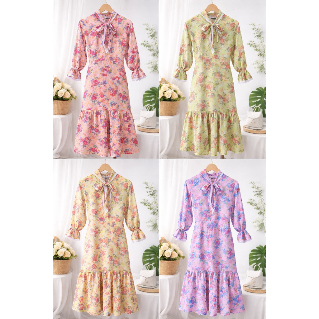 PRAIRIE CLASSIC - VINTAGE FLORAL MAXI DRESS - korean dress hijab friendy