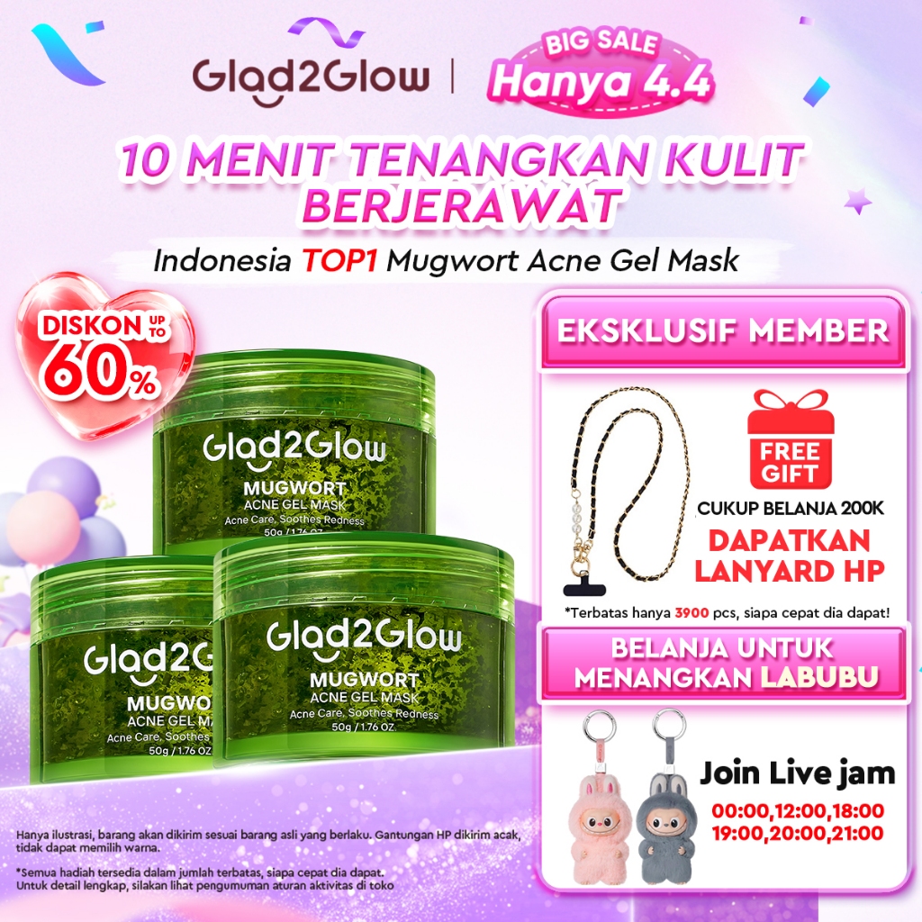 [100g NEW SIZE LAUNCH]Glad2Glow Advanced Mugwort Acne Gel Mask 50g/100g Masker Wajah Masker Komedo d