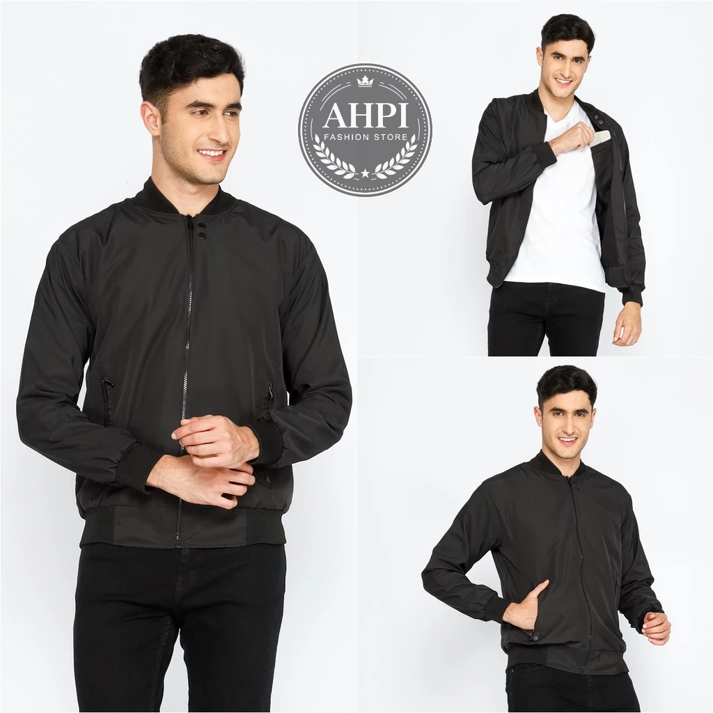 JAKET BOMBER PRIA POLOS KEREN HITAM PREMIUM | JAKET PRIA KEKINIAN KOREA STYLE | JAKET CASUAL SIMPLE 