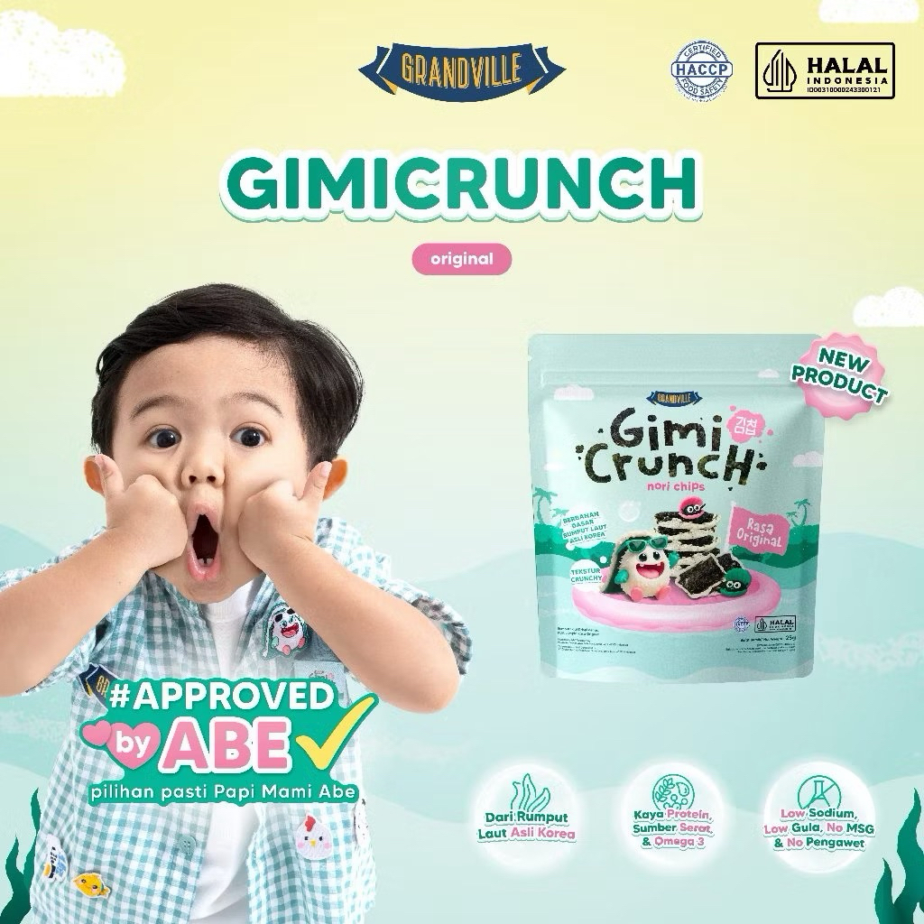 Grandville GimiCrunch Nori Chips snack Crispy Seaweed HALAL Original Single Pack - Aman untuk anak u
