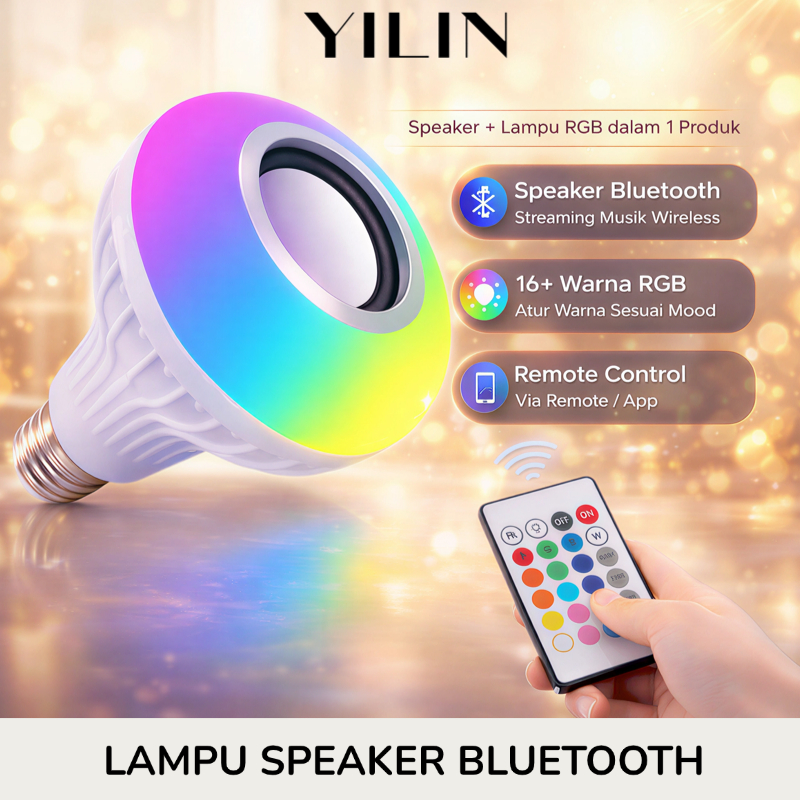 Lampu Speaker Bluetooth RGB E27 – LED Musik + Remote Control | Smart Bulb Color Changing