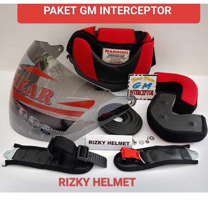 PAKET SPAREPART HELM GM INTERCEPTOR, Busa Helm GM Interceptor + Kaca Helm GM Interceptor + Tali Helm