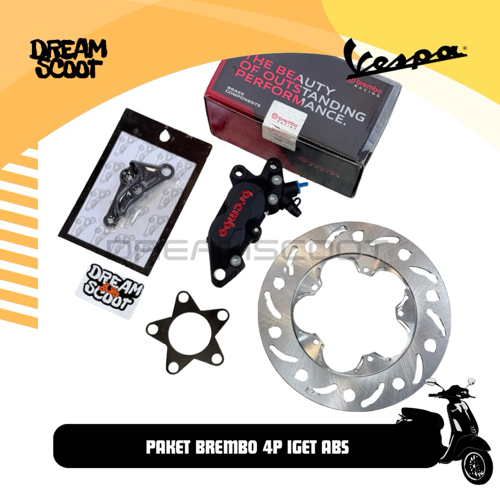 Kaliper Brembo 4 Piston Vespa Matic Bracket IGET ABS Disc brake Unbrand Vespa matic Vespa Sprint IGE