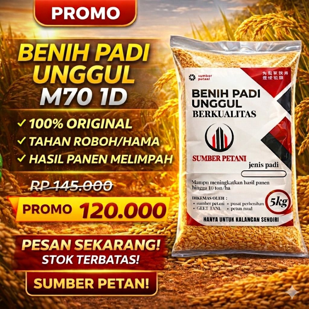 BENIH PADI UNGGUL M70 D KEMASAN 5KG