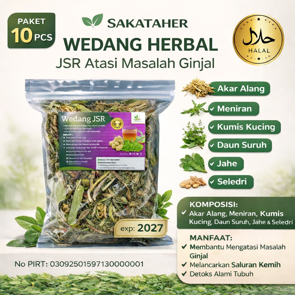 Isi 10pcs - JSR Wedang Akar Alang, Meniran, Kumis Kucing, Daun Sukun, Jahe dan Seledri Atasi Masalah