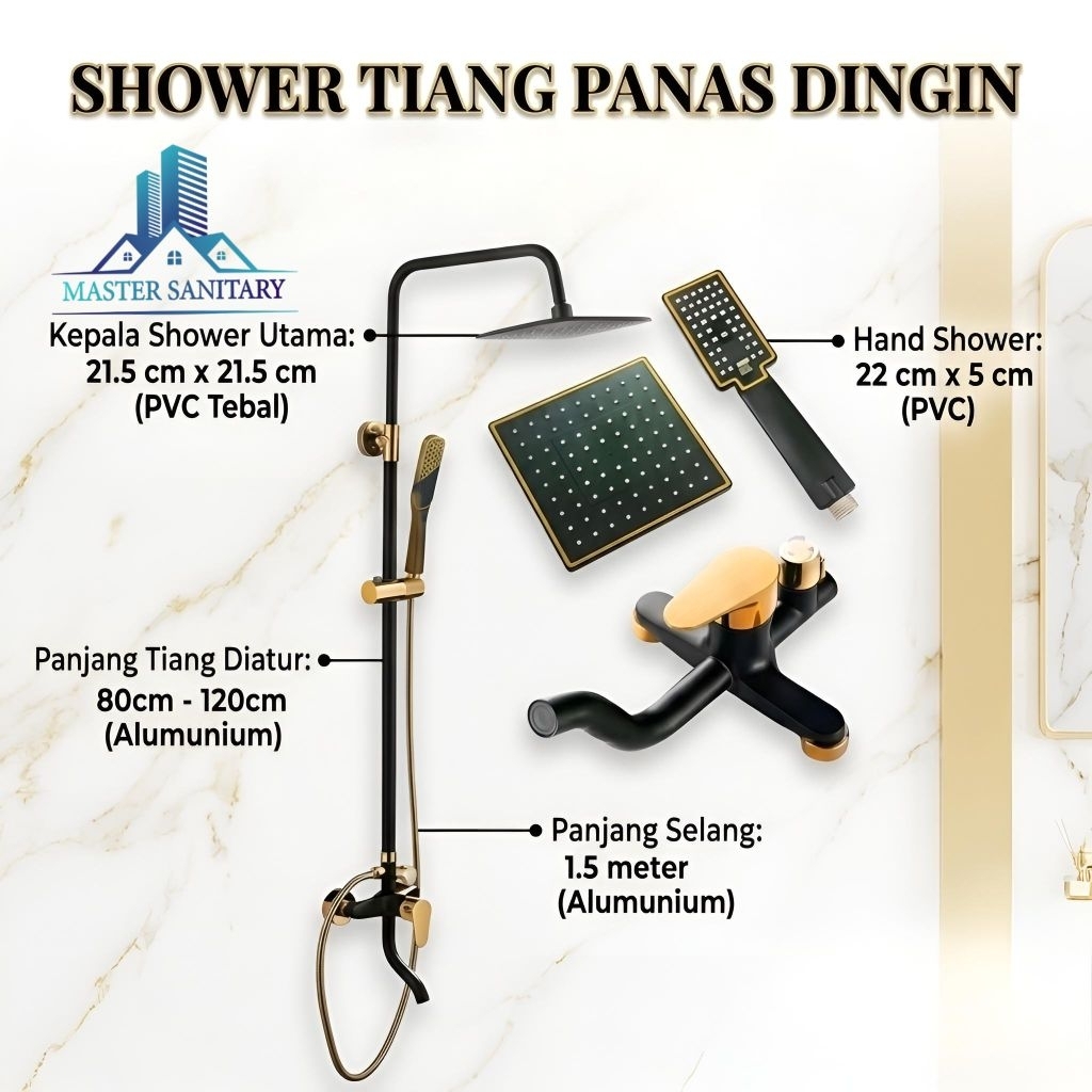 Shower Tiang Column Hitam Gold /Shower Set Tiang Black Gold