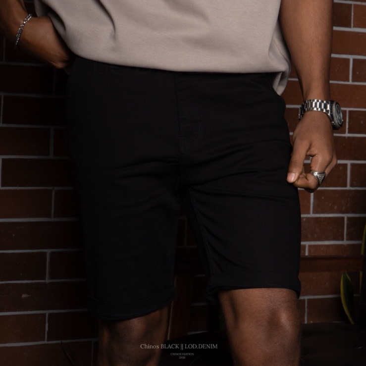 LOD.DENIM X CASTE - Celana Pendek Hitam Chinos Pria BLACK