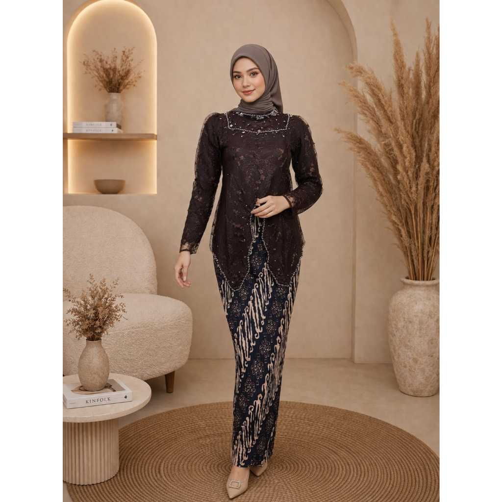 TAMARA-set kebaya wisuda rania terbaru model mewah bawahan rok plisket batik/kebaya pesta kondangan