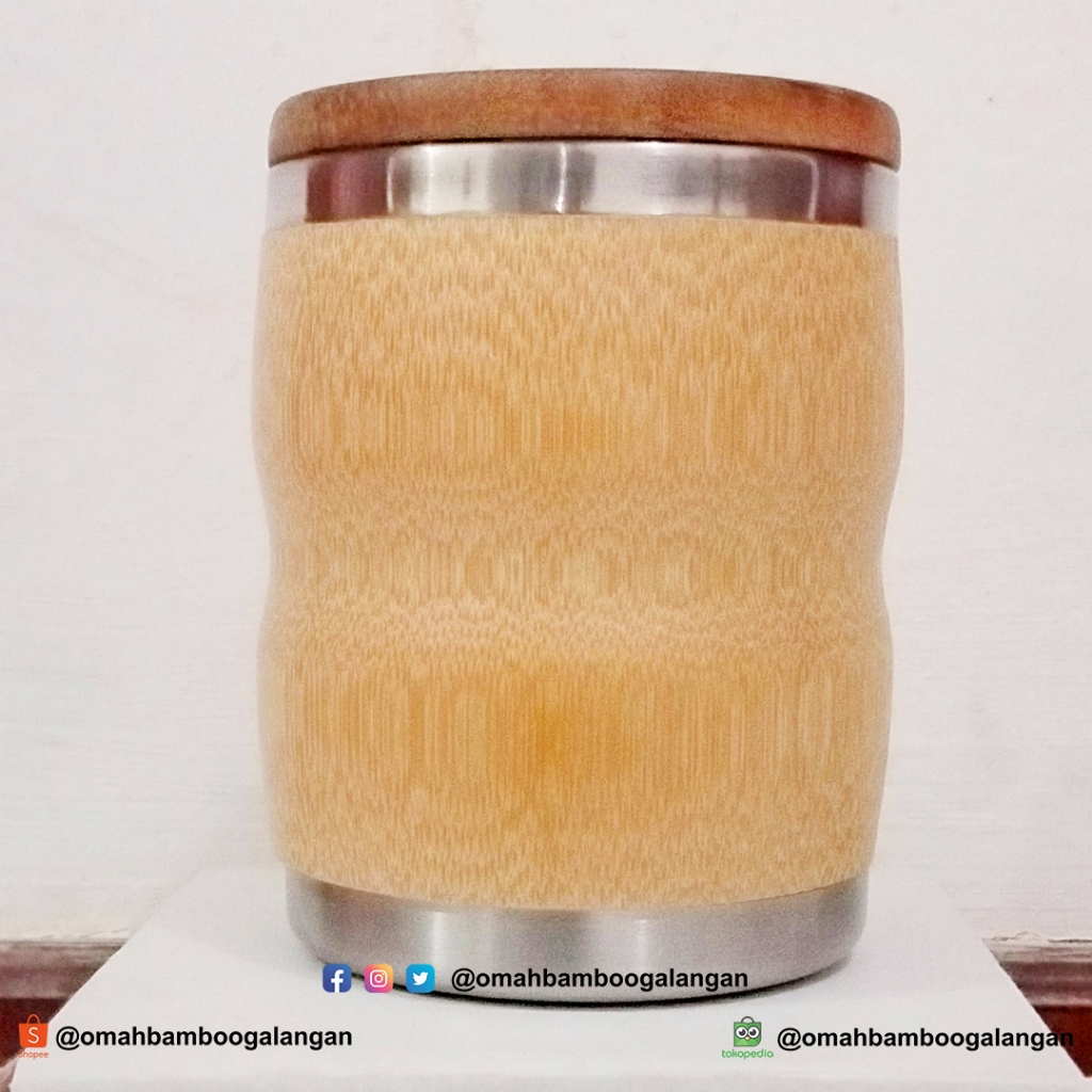 Mug Gelas Bambu Set Tutup Gelas dari Kayu, Gelas Mug Es Teh Jumbo Kapasitas 450ml, Souvenir Mug Bamb