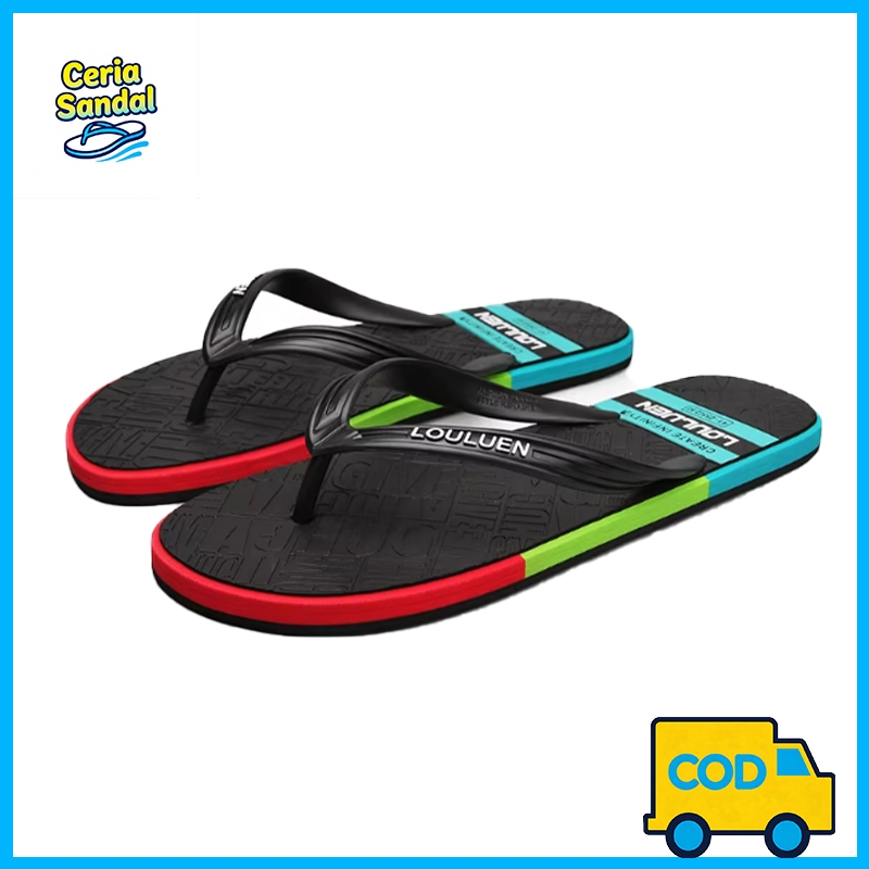 LOULUEN sandal jepit pria sandal slop pria karet sendal pria dewasa' sepatu pantai
