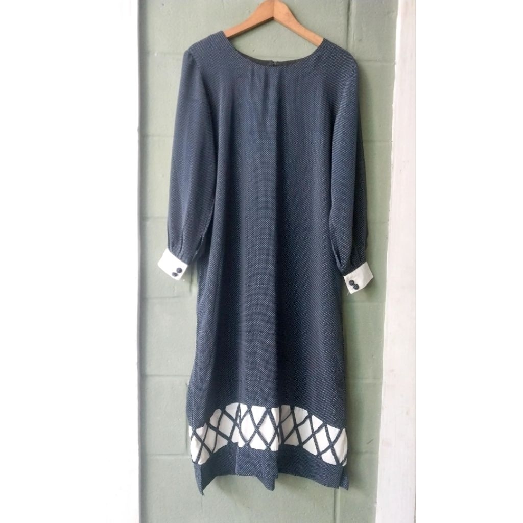 gamis wanita biru dongker polka preloved