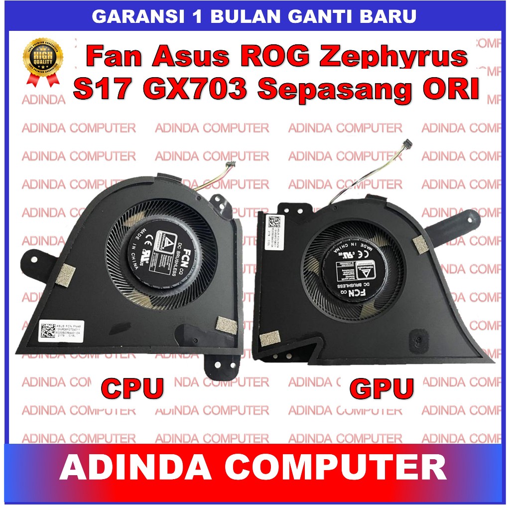 Kipas Fan Asus ROG Zephyrus S17 GX703 GX703H GX703HM GX703HS FNA8 FN7A CPU Kanan GPU Kiri ORI