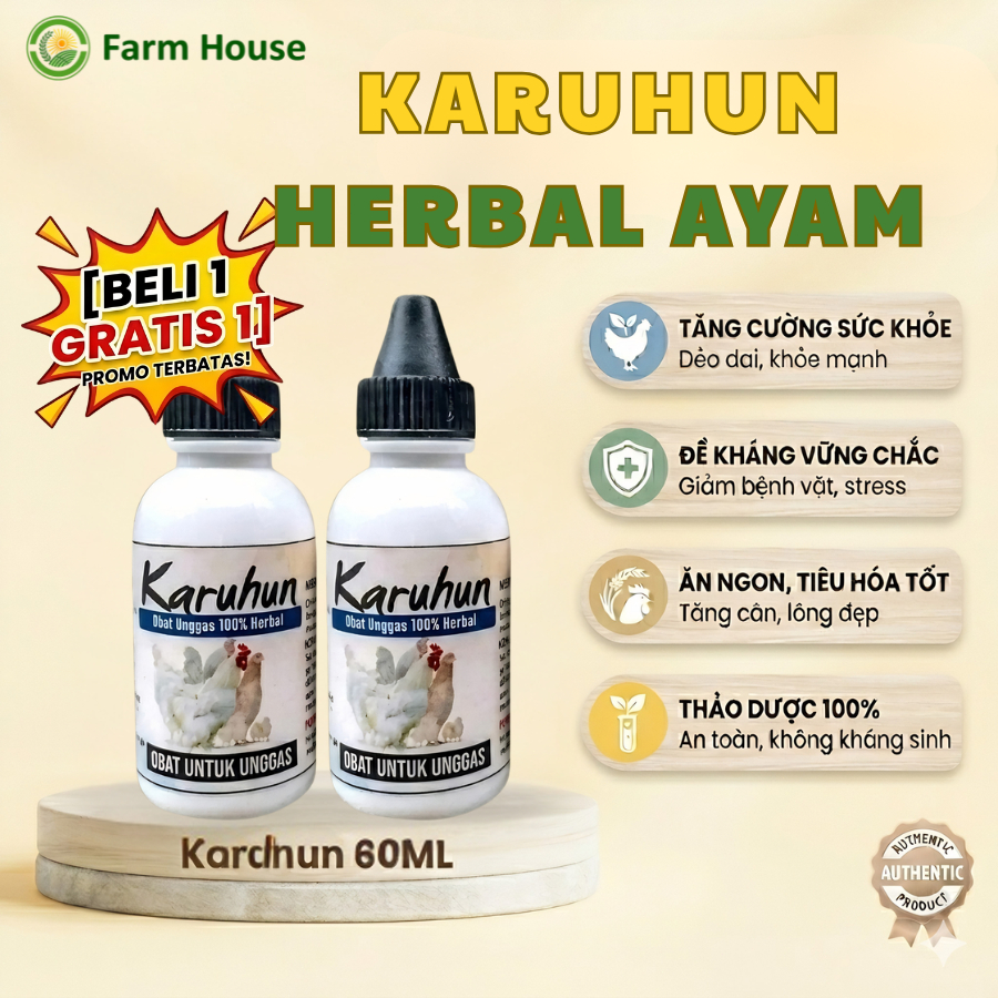 [B1G1] Obat Ayam Herbal Karuhun 60ML – Ayam Sehat, Nafsu Makan Naik, Tanpa Antibiotik