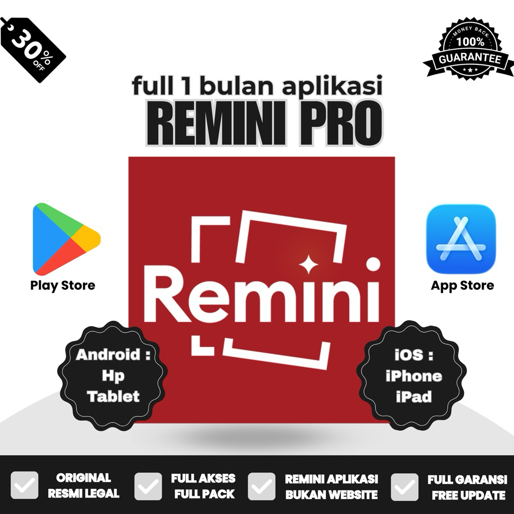 Remini Pro Aplikasi 1 Bulan Full Pack Full Garansi Resmi Legal iOS Dan Android iPhone iPad Hp Androi