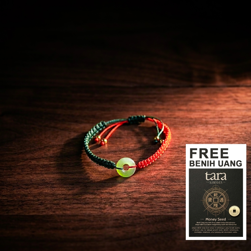 Gelang Giok Yin Yang Keberuntungan & Panjang Umur Tali Merah Hijau - Bracelets Aksesoris Pria Wanita