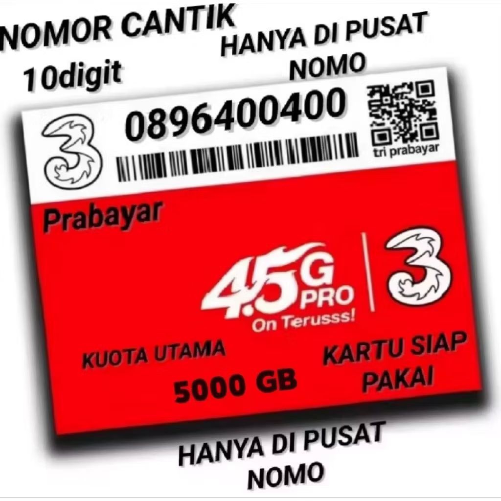 Promo kartu perdana TRI 10 digit dengan nomor cantik bonus kuota 5000 GB masa aktif 1tahun bisa di g