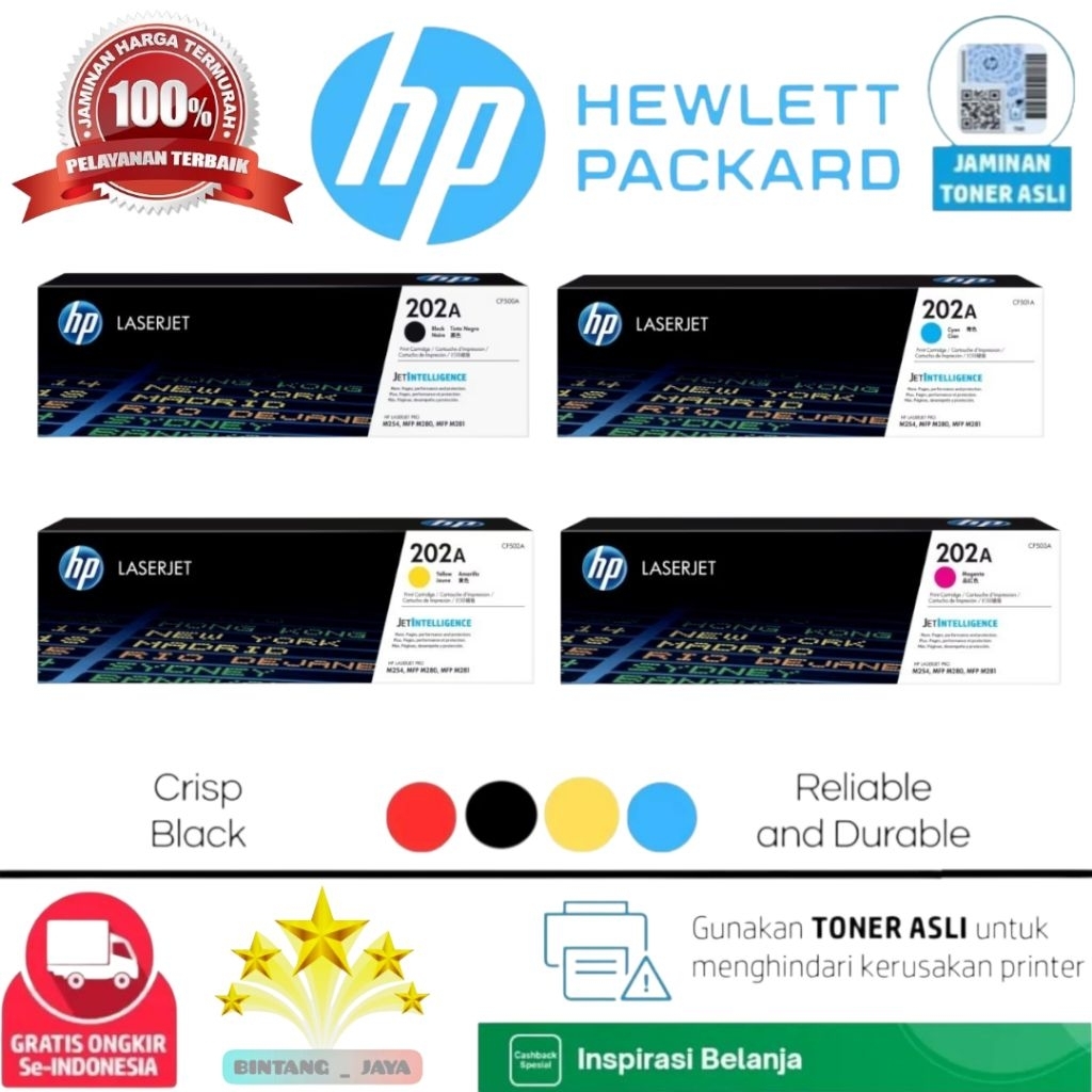 Tinta Toner HP 202A Cartridge Printer Laserjet Black Cyan Magenta Yellow Color 202A Original Produk