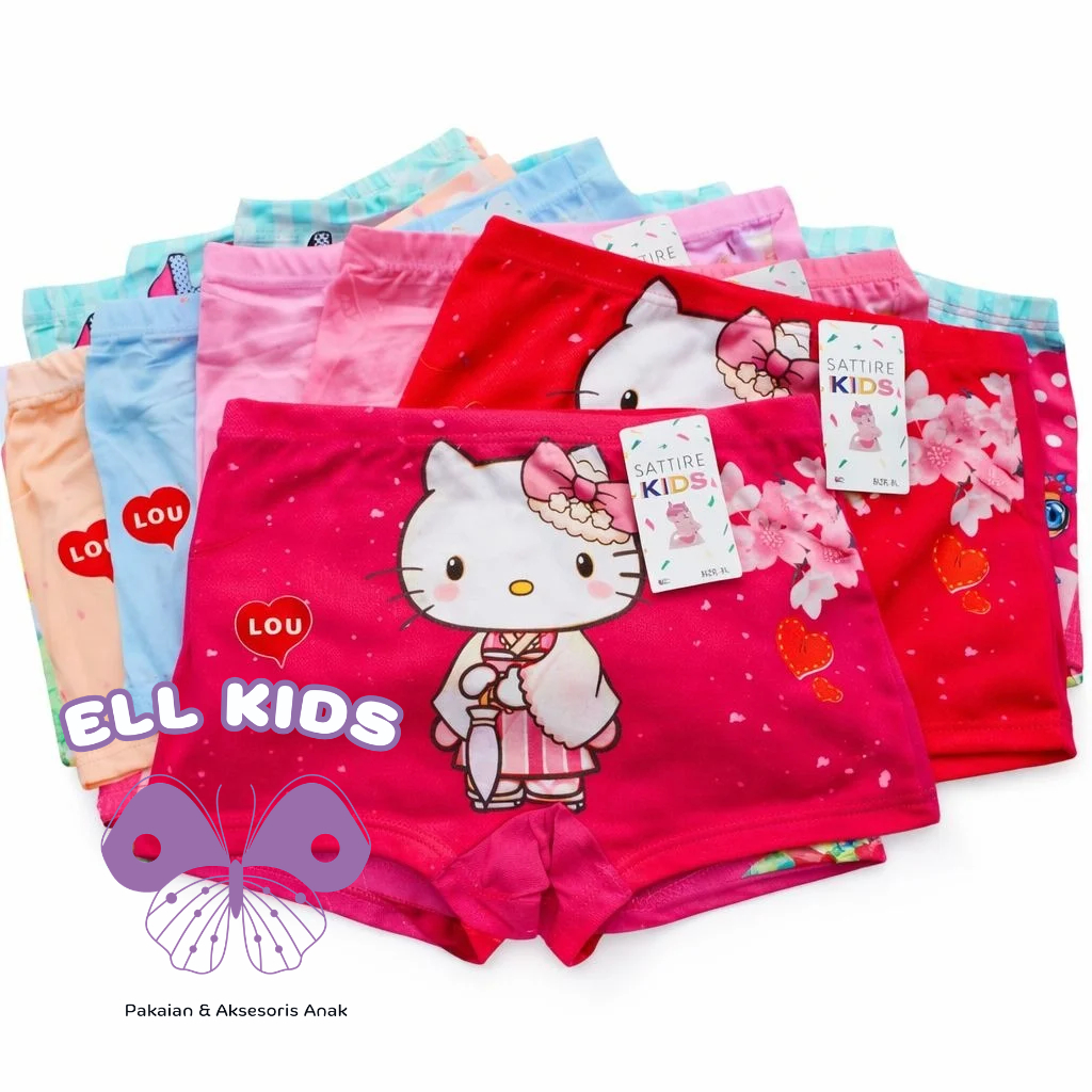 6 Pcs CD Boxer Celana Pendek Boxer anak Cewek / Karakter Kartun Lucu / Size M L XL