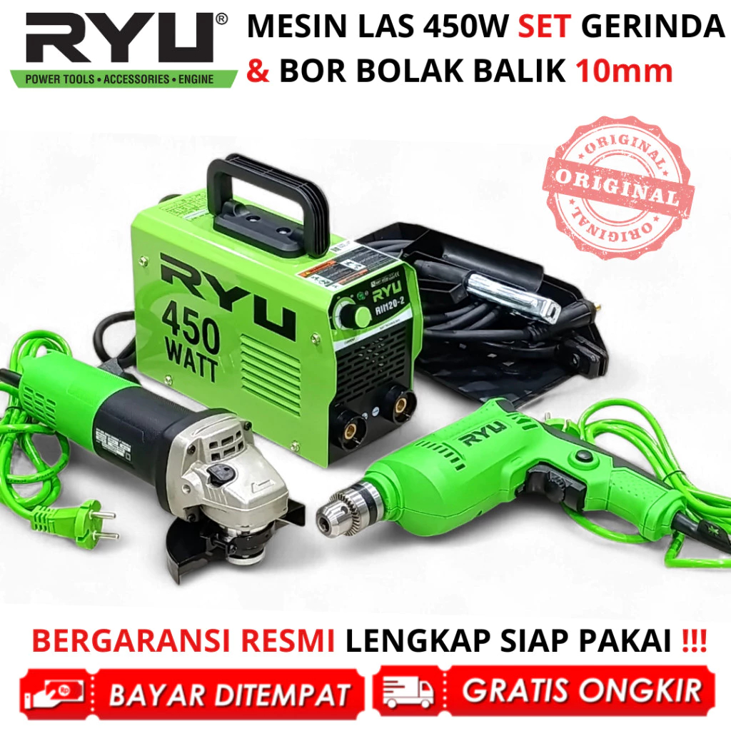 PAKET MESIN LAS RYU Mesin Las RII-120-2 RYU RII 120-2 Mesin Travo Las RII 120-2 450 watt IGBT invert