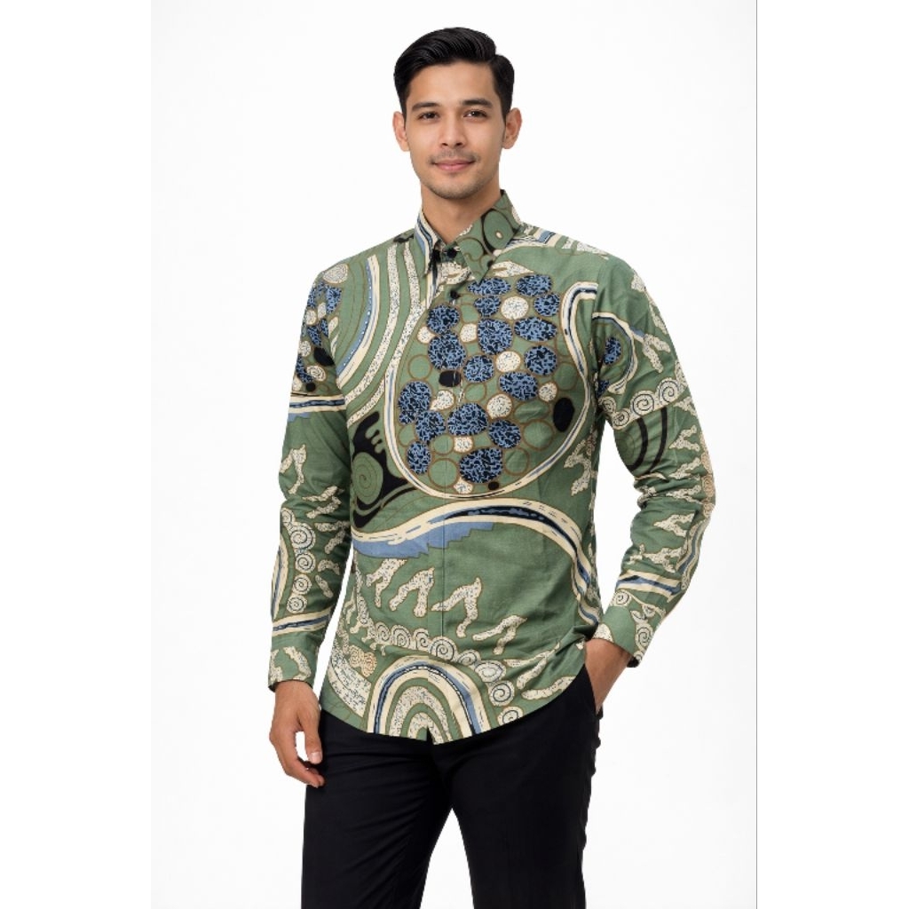 BATIK LENGAN PANJANG FURING HIJAU SAGE, KEMEJA BATIK PRIA, KEMEJA BATIK SAGE
