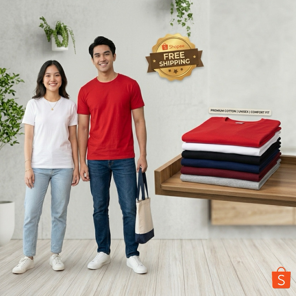 KAOS POLOS PRIA WANITA LENGAN PENDEK WARNA PUTIH MERAH