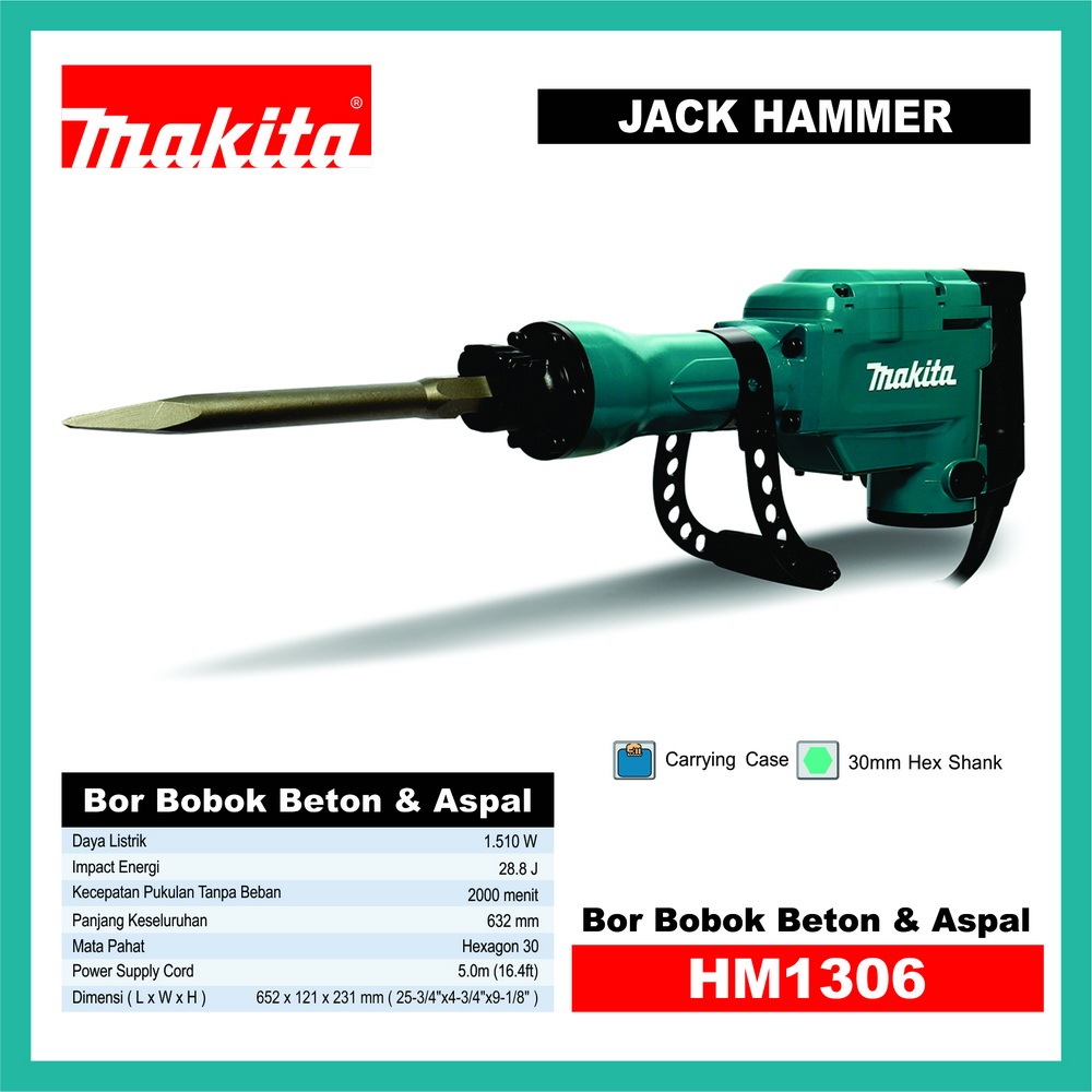 SISA STOCK  Demolition Hammer Makita HM1306 - Mesin Bor Bobok Beton Makita - Jack Hammer