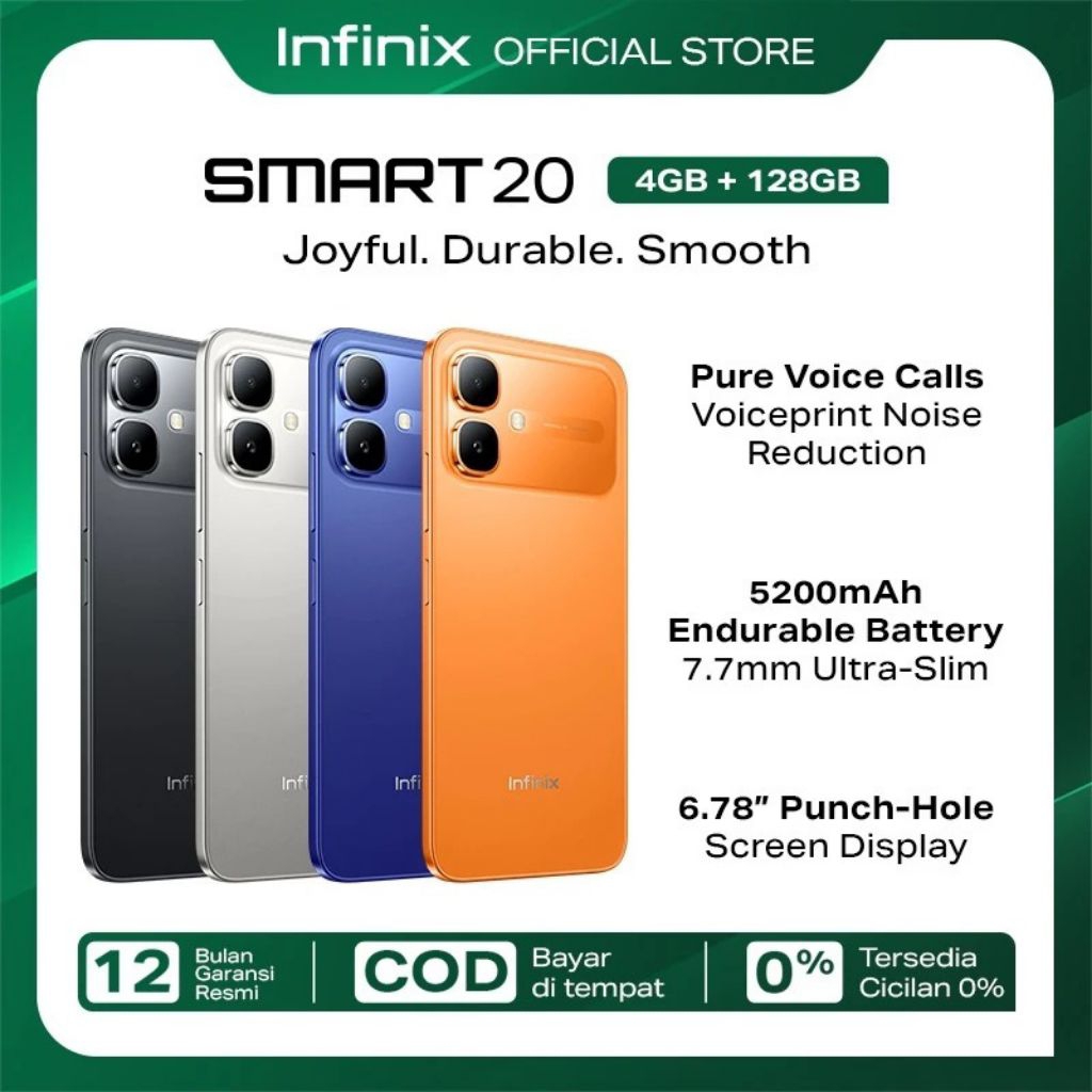 Infinix Smart 20 4/64GB 4/128GB- Up to 8GB Extended RAM - Mediatek Helio G81 - 6.78” - 8MP - 5200 mA