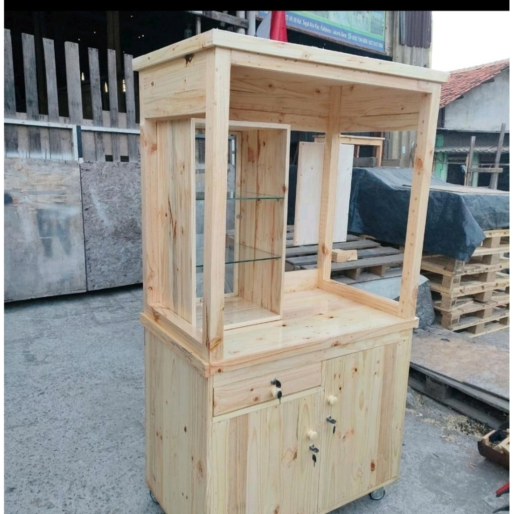 booth gerobak etalase serbaguna jualan makanan dan minuman