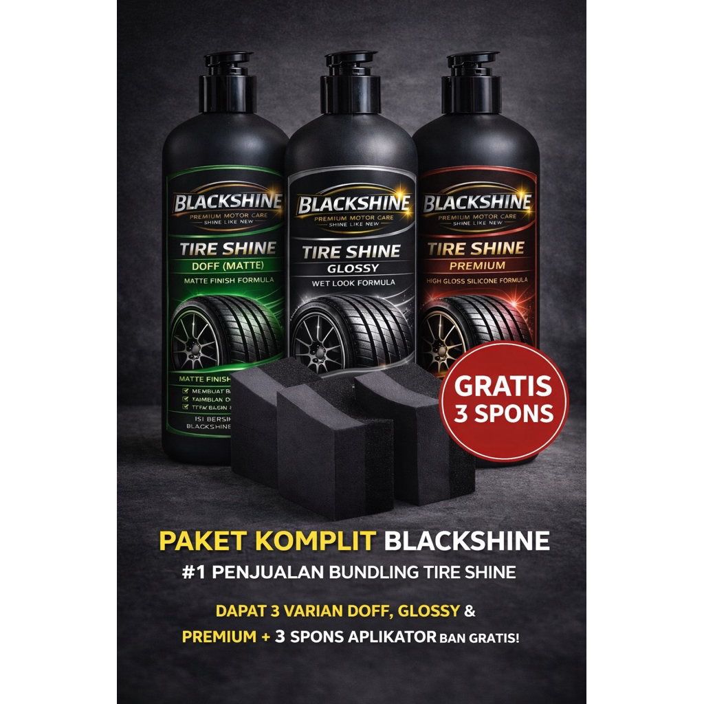 Blackshine Complete Kit Tire Shine Doff Glossy Premium 500ml Paket Bundle Penghitam & Pengkilap Ban 