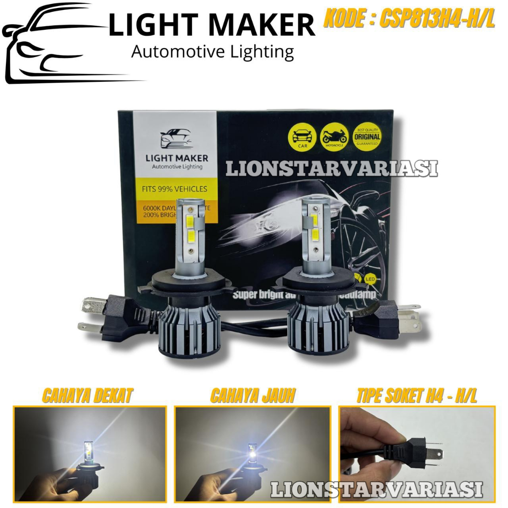 Light Maker 2 Pcs Bohlam Lampu Depan LED Mobil H4 CSP 813 Plus Kipas Pendingin Headlight LED H4 CSP