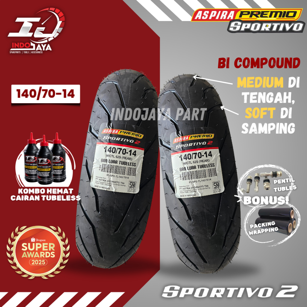 [PRODUK BARU] BAN LUAR ASPIRA PREMIO SPORTIVO 2 ( 140/70-14 ) BAN LUAR TUBELESS PREMIO / BAN DEPAN B