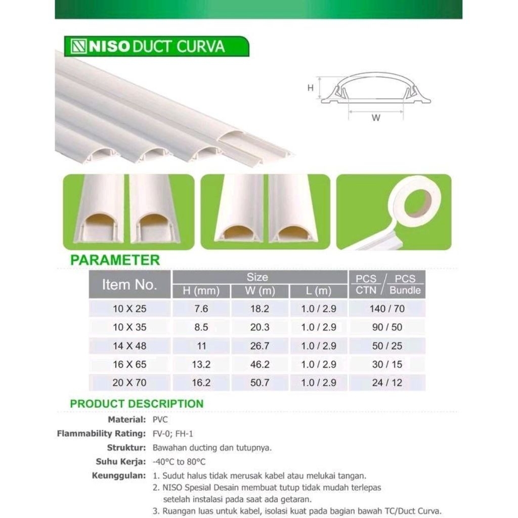 NISO Duct Curva Panjang 100cm - Pipa Ventilasi Rumah Tangga Material PVC FV-0 FH-1 Keunggulan Halus 