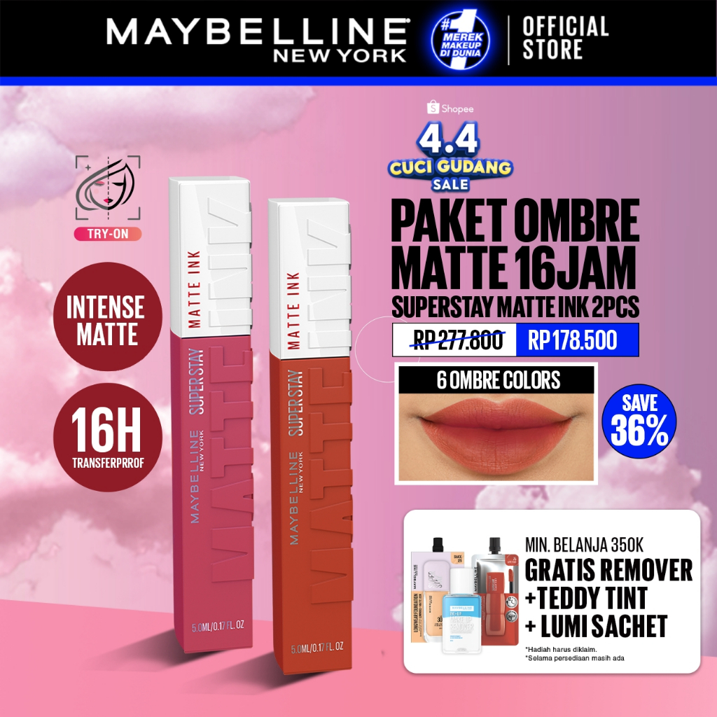 MAYBELLINE OFFICIAL Paket Hemat Superstay Matte Ink 2 pcs Ombre Set Lipstick - Long Lasting Lipstick