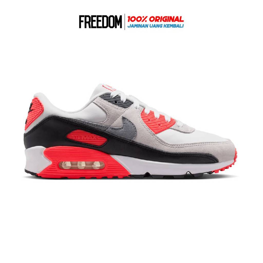 Air Max 90 QS White Particle Grey Black Red ORIGINAL RESMI Sepatu Pria IU1055-100