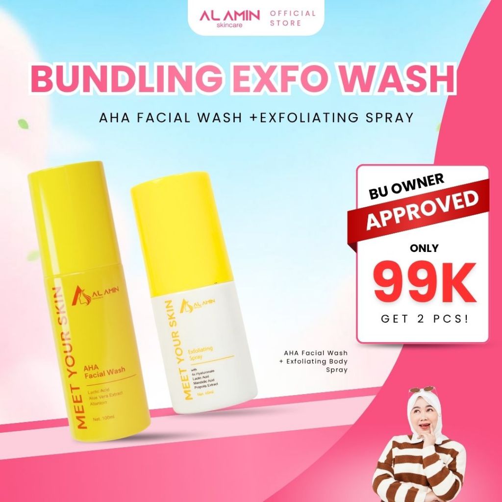(Bu Owner Approved) Bundle Exfo AHA Facial Wash+Exfoliating Spray Alamin Skincare