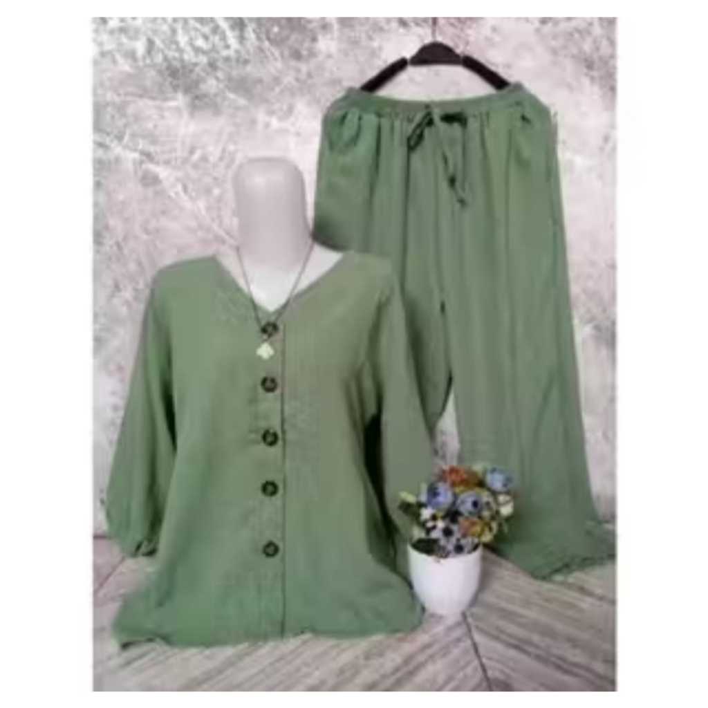 Setelan Andin Kancing Jumbo XL.XXL.XXXL LD.110.120 130CM Set Andin kancing Baju Celana full Karet Po