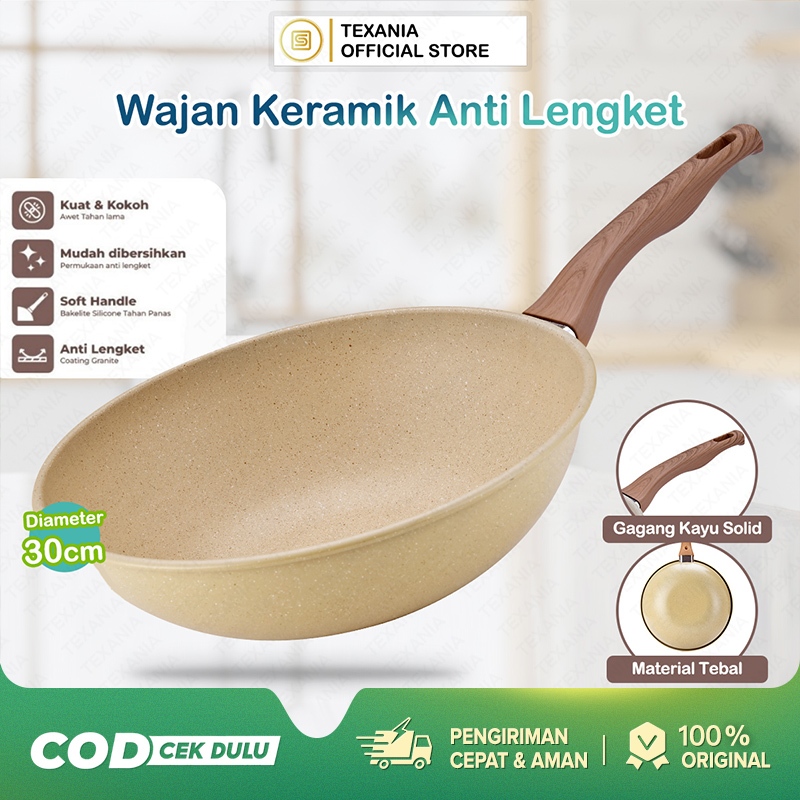 TEXANIA Wajan Keramik 30cm Wajan Anti Lengket Warna Cream Kitchenware