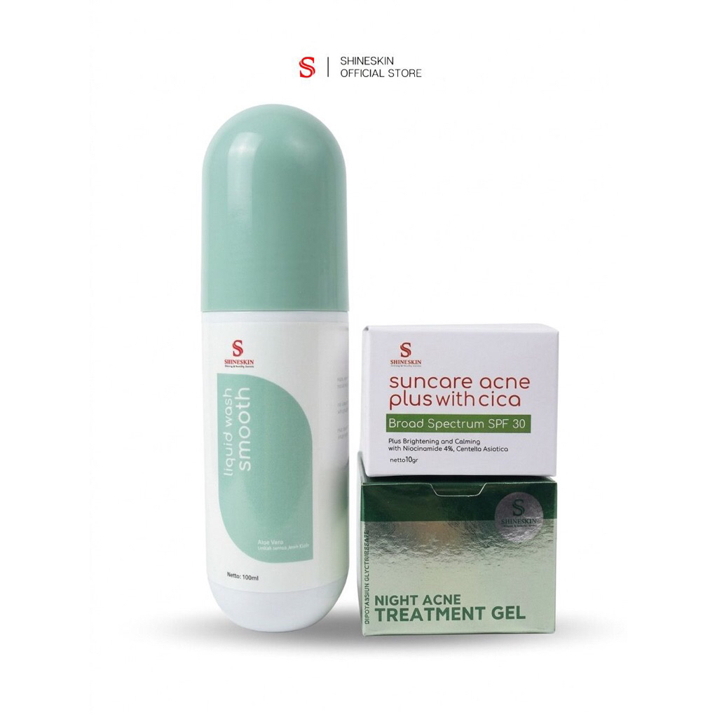 Shineskin Paket Acne Glow Greentea / Skincare wajah berjerawat