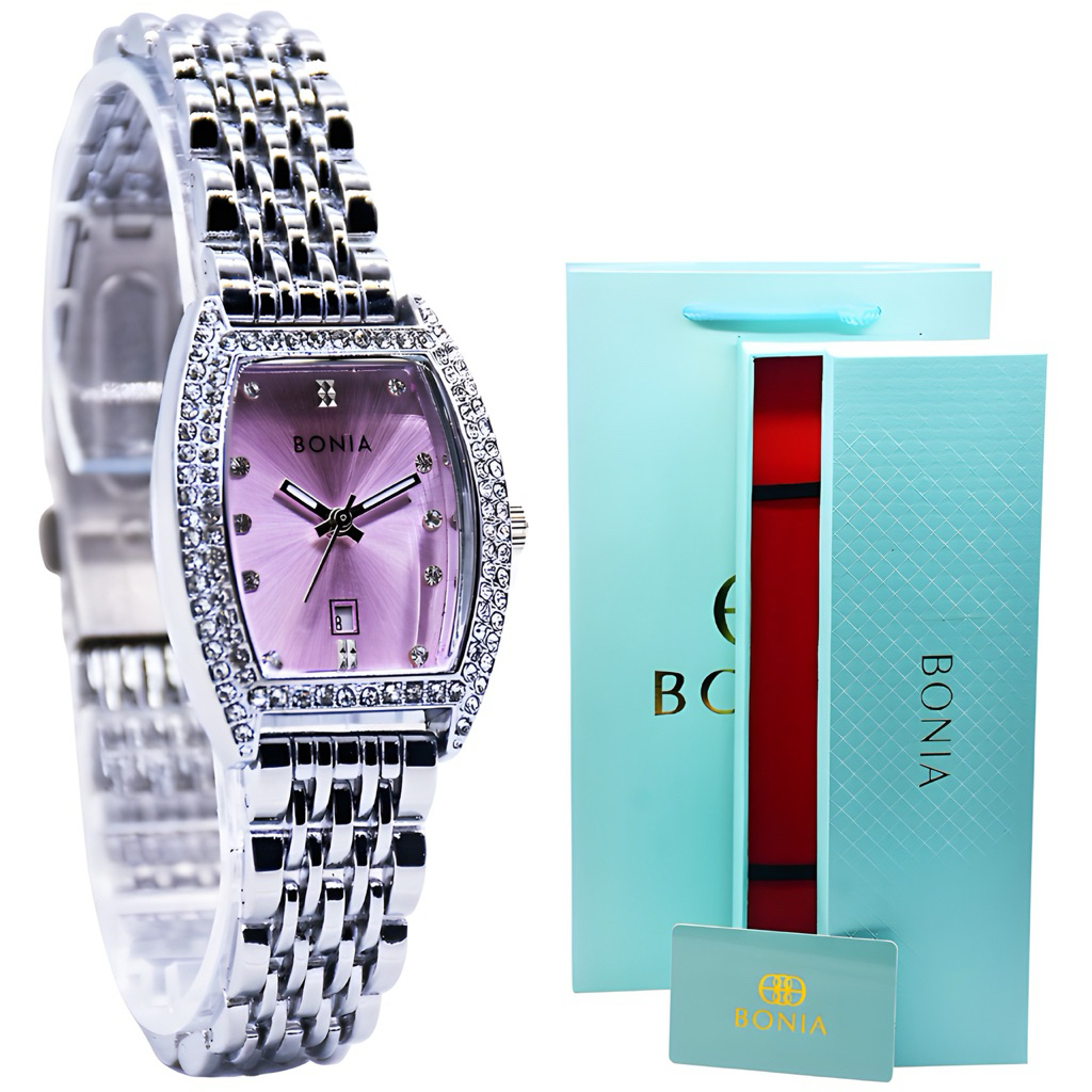 ( New Free SetBox Panjang + Kartu + Bag ) Jam Tangan Wanita Bonia Diamond Case Diameter 2.8