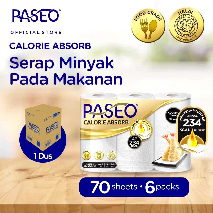 [ PAKET 1 DUS ] Tisu Tissue Paseo Tissue Dapur Kitchen Towel 3 roll 70 s - PASEO CALORIE
