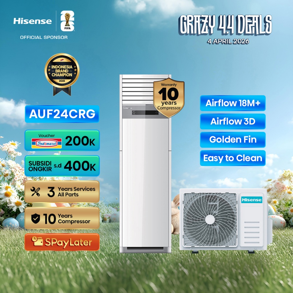 Hisense AC AUF24CRG Inverter 3 PK Floor Standing Air Flow Jarak Hingga 18M Lebih Pendinginan 4D Ruan