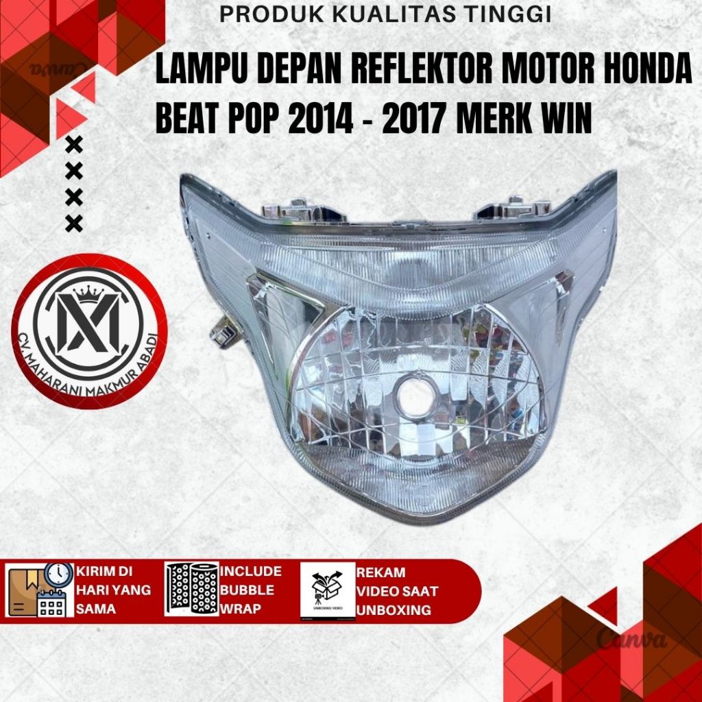 LAMPU DEPAN HEADLAMP HONDA BEAT POP ESP 2014 2015 2016 2017 2018 2019 REFLEKTOR SATU SET MIKA K61 PN